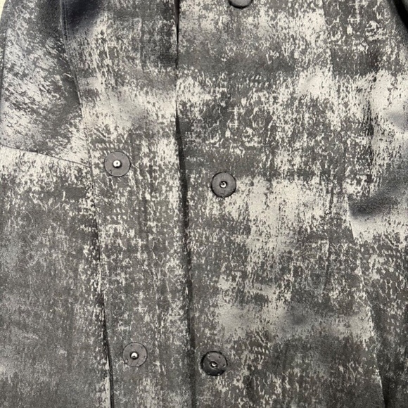 Eileen Fisher Charcoal Grandeur Jacquard High Collar Line Blazer Jacket Snaps M - Picture 6 of 11